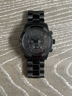 Men's Michael Kors 45mm MK8157 Runway Chronograph Black Stainless Steel Watch